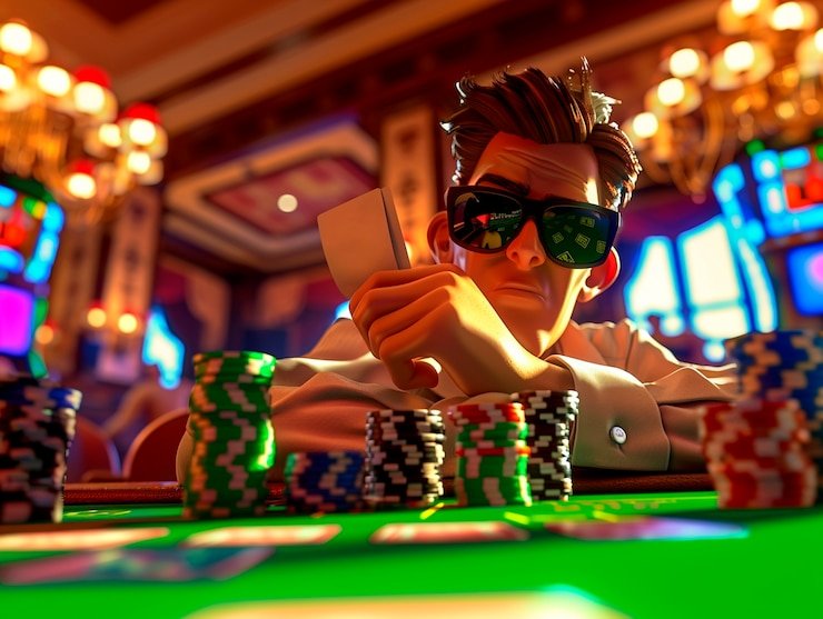 Visual warna-warni dari permainan slot dengan simbol dan efek animasi menarik
